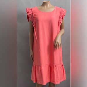 CeCe Coral Dress with Ruffle Sleeves